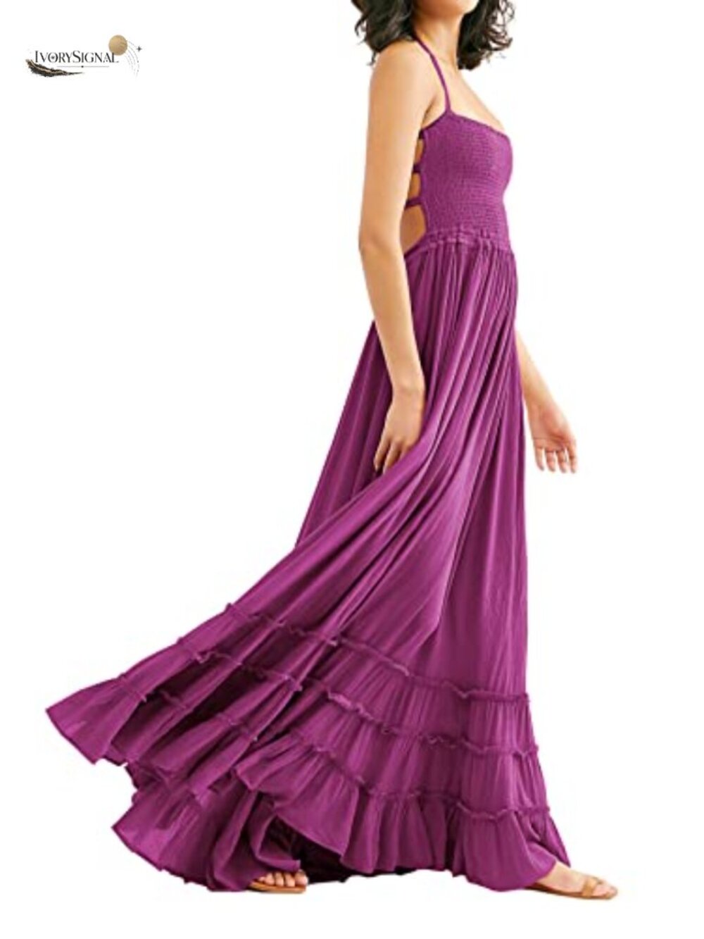 R.Vivimos Summer Boho Backless Halter Maxi Dress Cotton Rayon - Picture 1 of 6